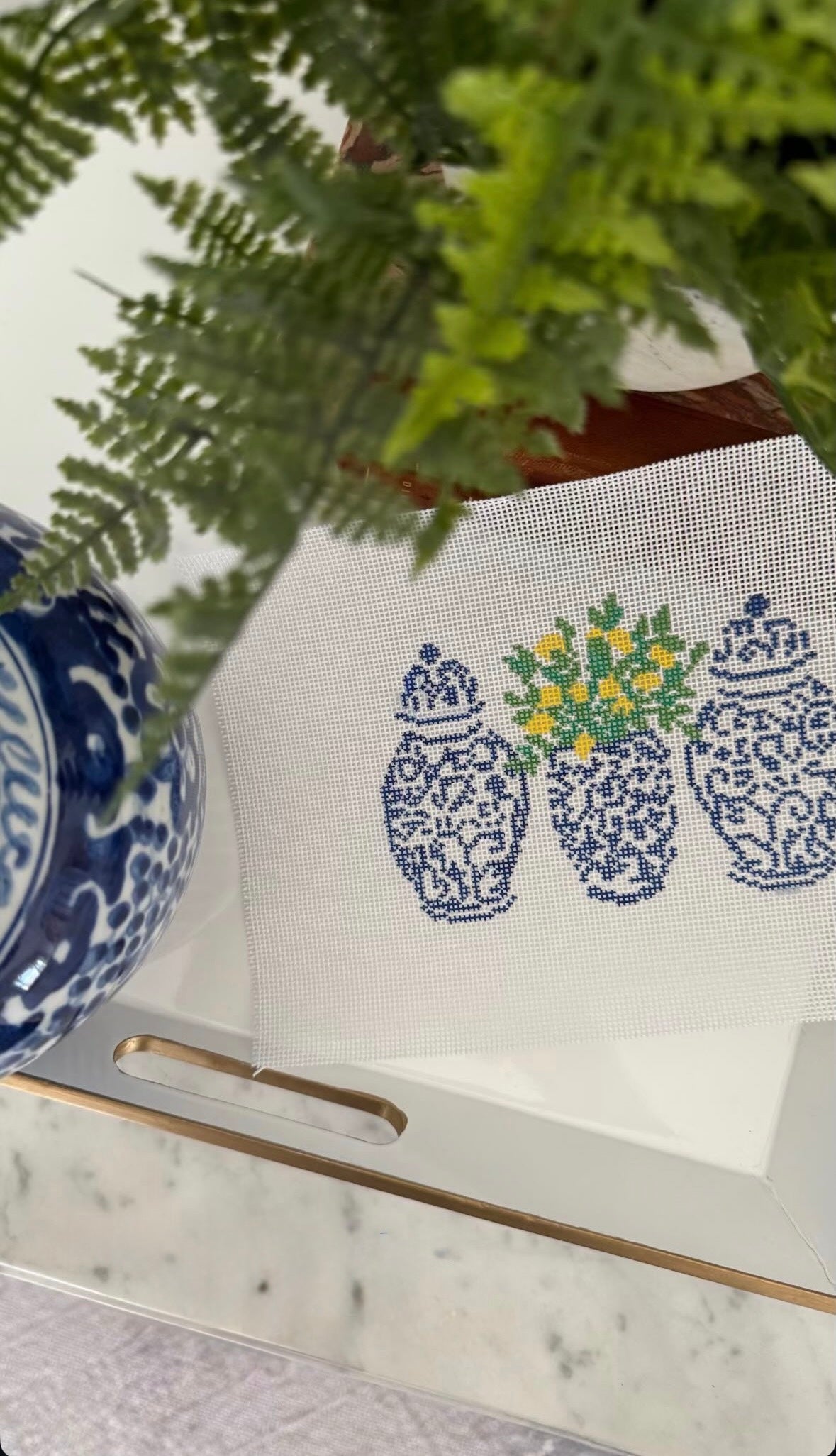 Blue and White Ginger Jars With Lemons