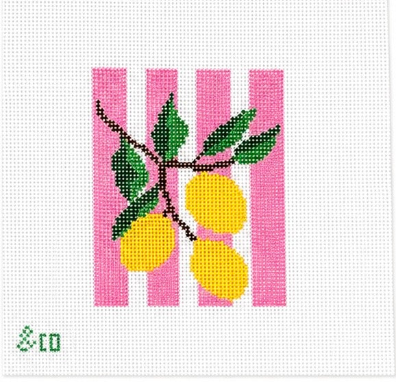 Stem of Lemons on Striped background