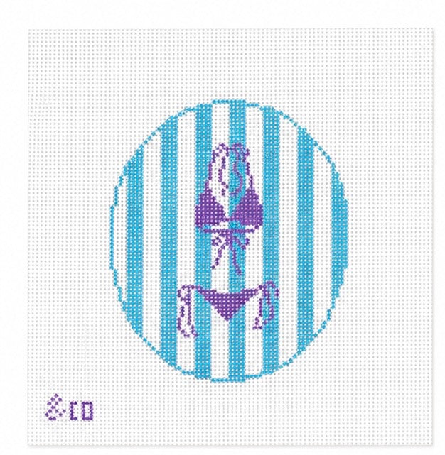 Swimsuit with Blue Striped Background